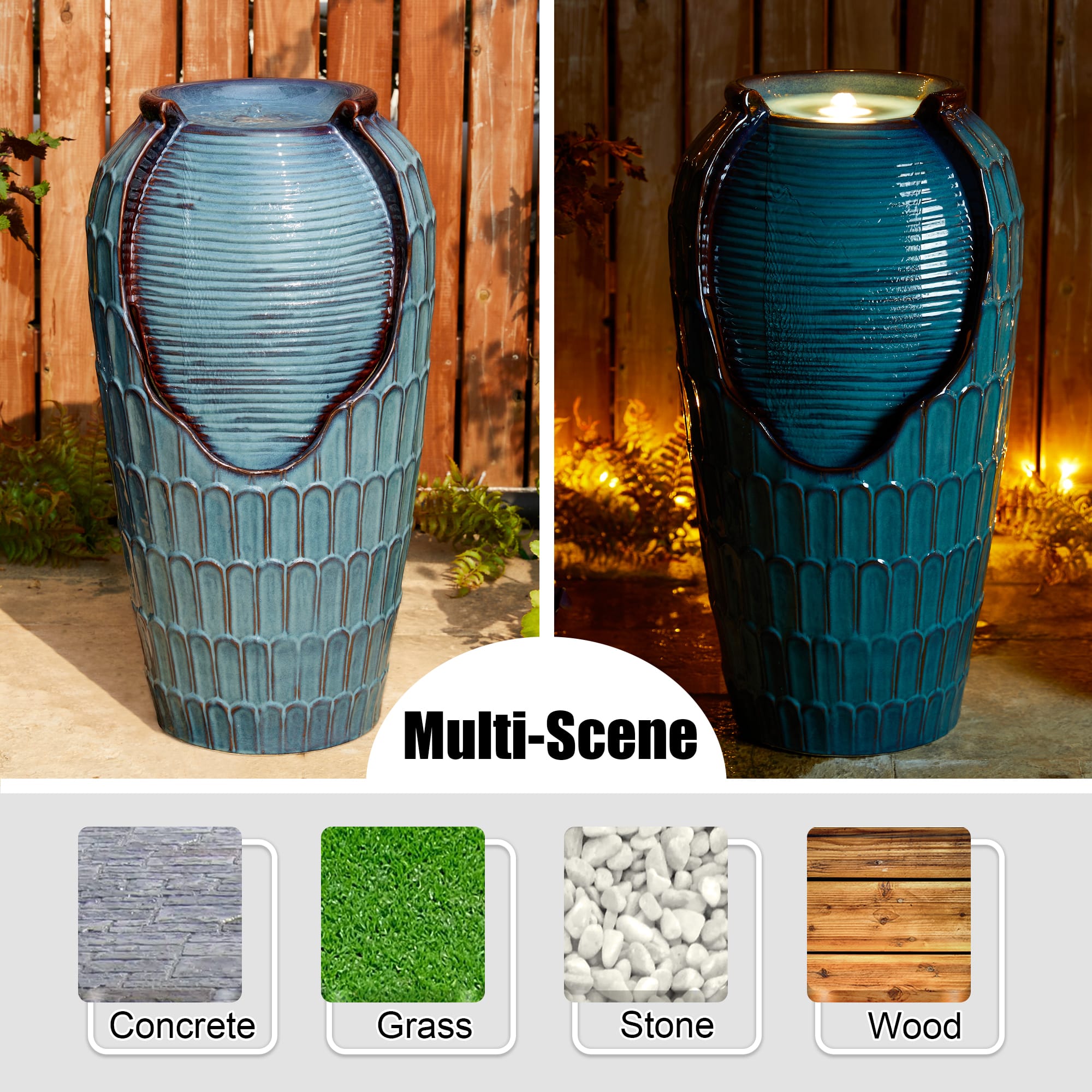 Glitzhome® 28.25" LED Petals Textured Ceramic Jar Outdoor Floor Fountain